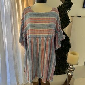 Free People Striped Dress / Tunic - Size L Blue